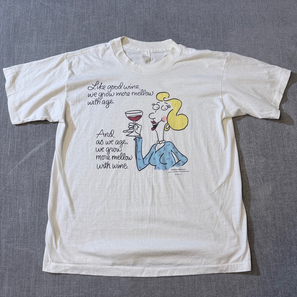 Vintage‎ Shoebox Greetings Hallmark Wine T-Shirt White Large Single Stitch